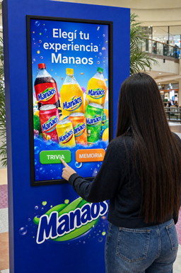 Persona jugando en un tótem interactivo de Manaos